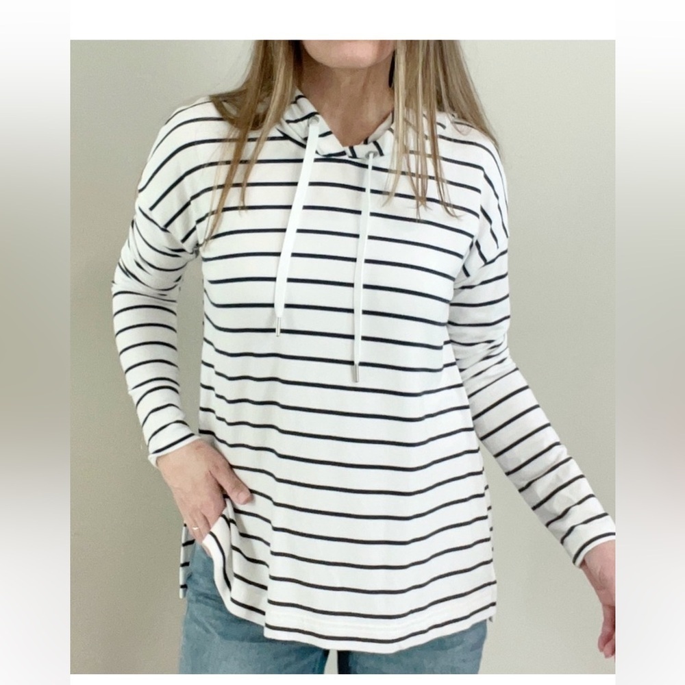#20) Banana Republic Baby terry striped pullover hoodie shirt Size Small